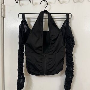 Black Ruched Halter Blouse